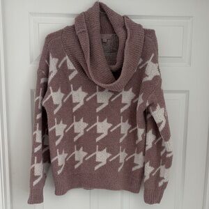 Barefoot Dreams Mauve and Cream Cowl Neck Sweater